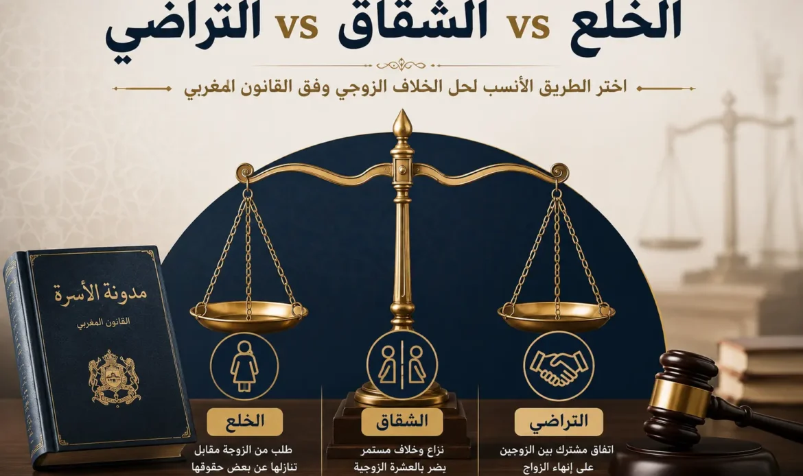 الفرق بين طلاق الخلع والشقاق والطلاق بالتراضي في القانون المغربي