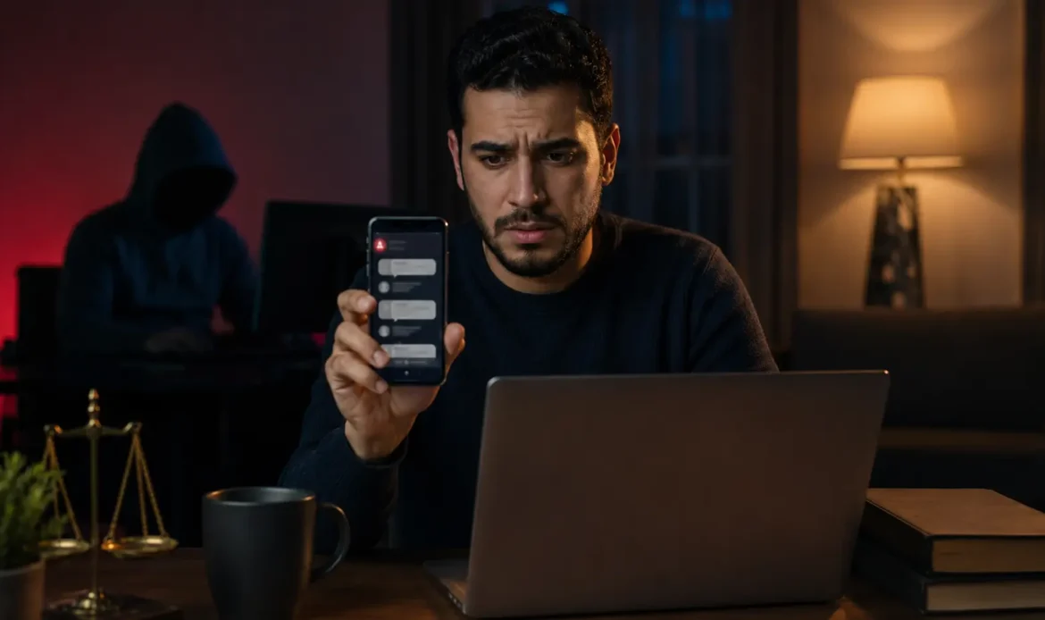 تعرضت للابتزاز الإلكتروني؟ ماذا تفعل الآن شاب يواجه تهديدًا بالابتزاز الإلكتروني عبر هاتفه داخل منزله
