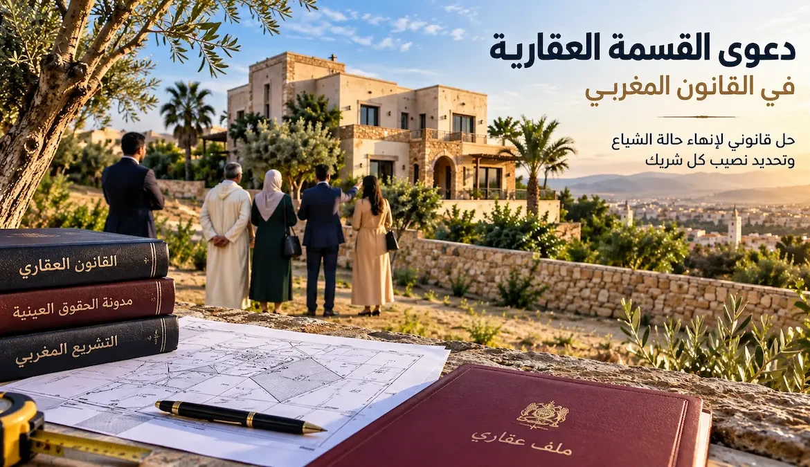 دعوى القسمة العقارية في القانون المغربي: الدليل الشامل من محام عقاري دعوى القسمة العقارية في القانون المغربي لإنهاء حالة الشياع بين الشركاء