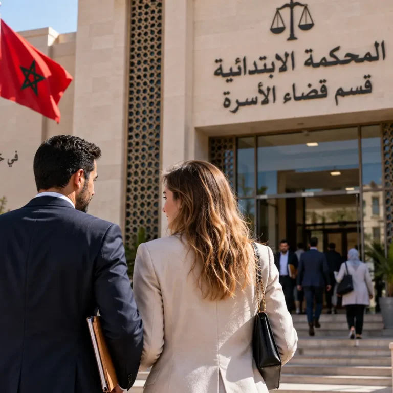 واجهة المحكمة الابتدائية وقسم قضاء الأسرة في المغرب لإجراءات الزواج المختلط