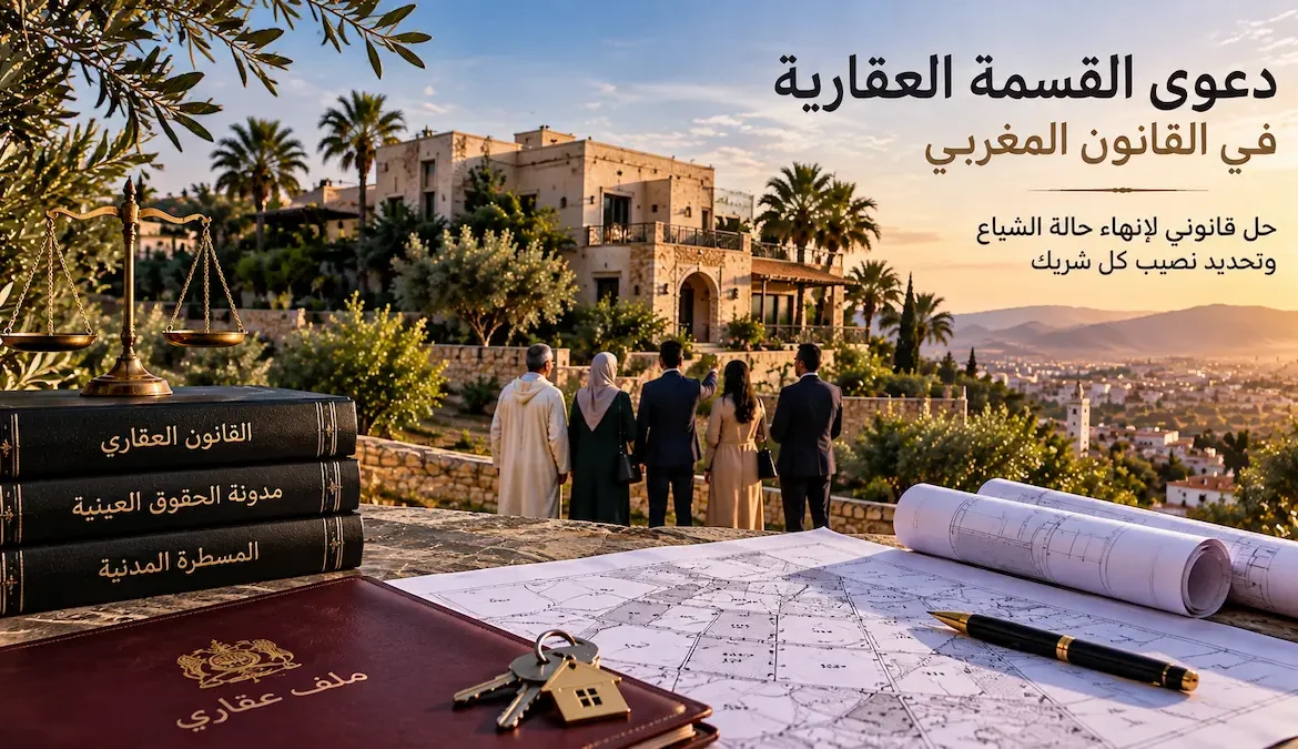 دعوى القسمة العقارية في القانون المغربي: الدليل الشامل من محام عقاري القسمة العقارية وإنهاء حالة الشياع بين الشركاء في القانون المغربي